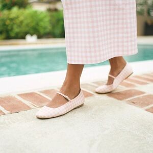 Reyes X Byrdie Golf Wide Ballet Flats Pink Plaid Gingham